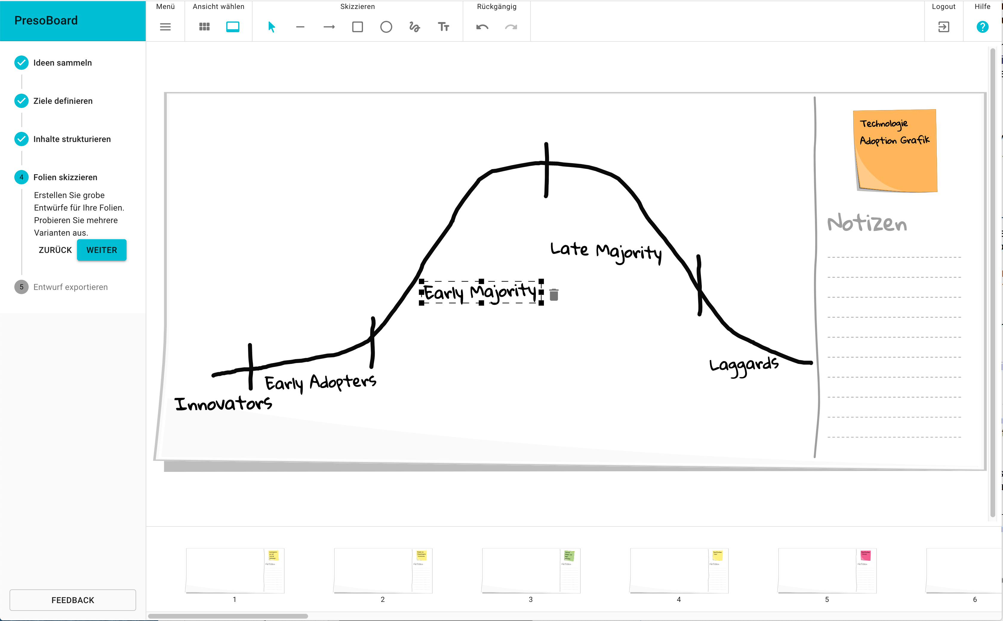 Screenshot während der Skizzierung einer Folie